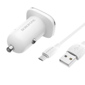 borofone bz12 lasting double cigarette lighter (car) charger 2.4a + micro usb cable white