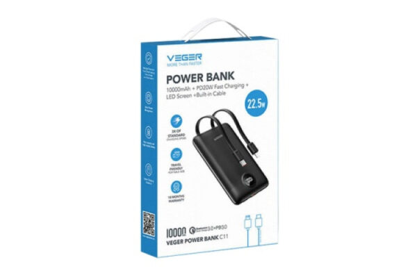 veger c11 (w1170) pd22.5w power bank 10000mah black