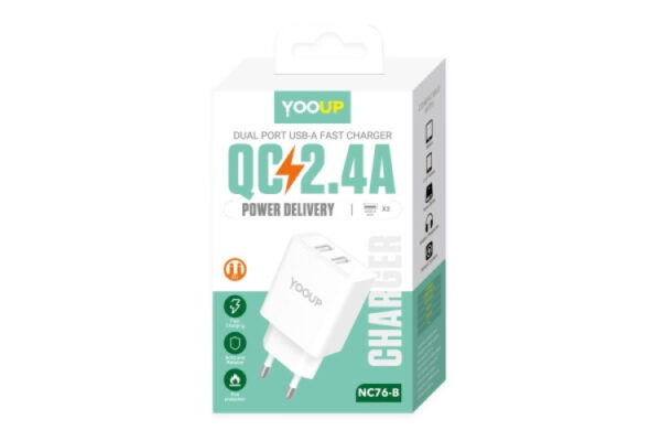 yooup nc76 b double mains charger 12w white
