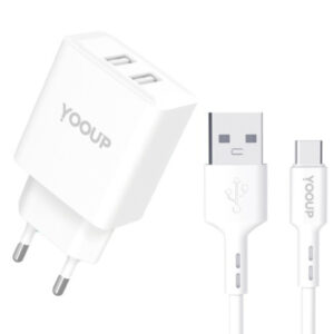 yooup nc76 b + nb36 p9 1m dual power charger 12w with usb type c cable white