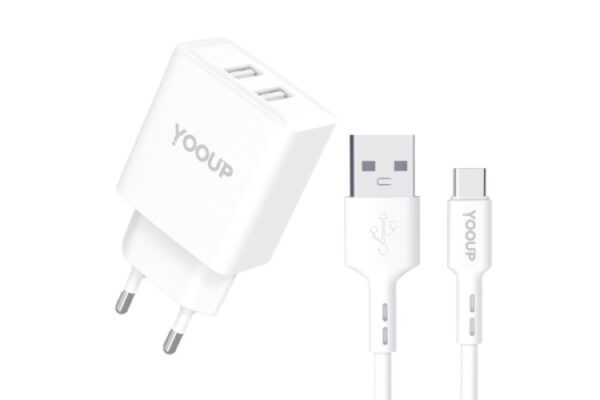 yooup nc76 b + nb36 p9 1m dual power charger 12w with usb type c cable white