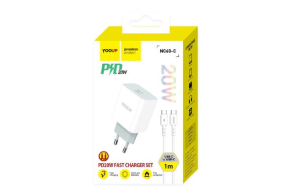 yooup nc60 c(z60) + nb36 cc 1m power charger (type c) pd 20w type c / type c cable white