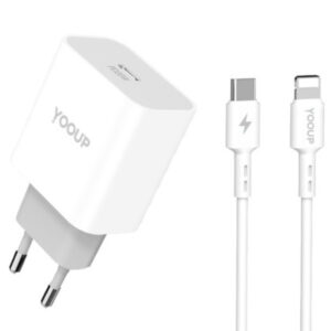 yooup nc60 c(z60) + nb36 cc 1m power charger (type c) pd 20w with type c / lightning cable white