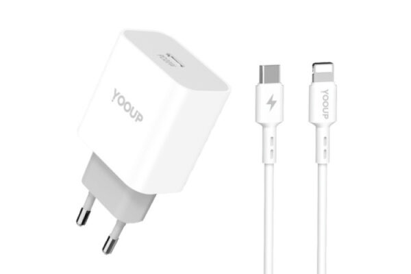 yooup nc60 c(z60) + nb36 cc 1m power charger (type c) pd 20w with type c / lightning cable white