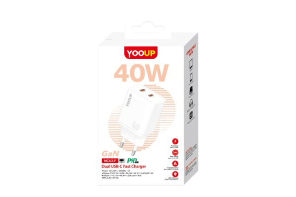 yooup nc63 f dual power charger (type c) pd 40w white