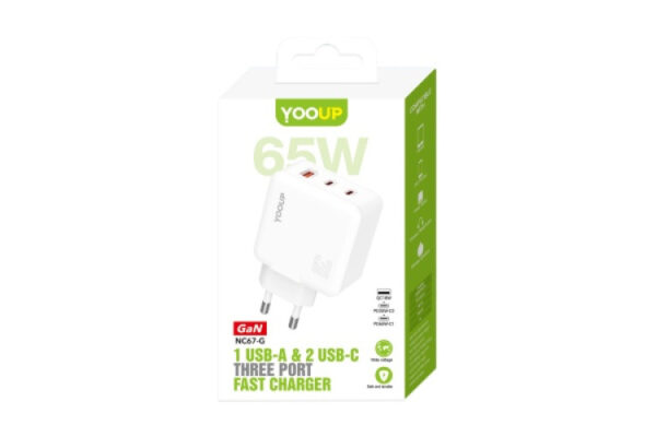 yooup nc67 g triple power charger (usb type c) pd 65w white