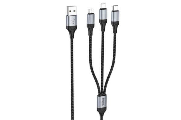 hoco x102 3in1 lightning type c micro usb cable 1 meter 2.4a black