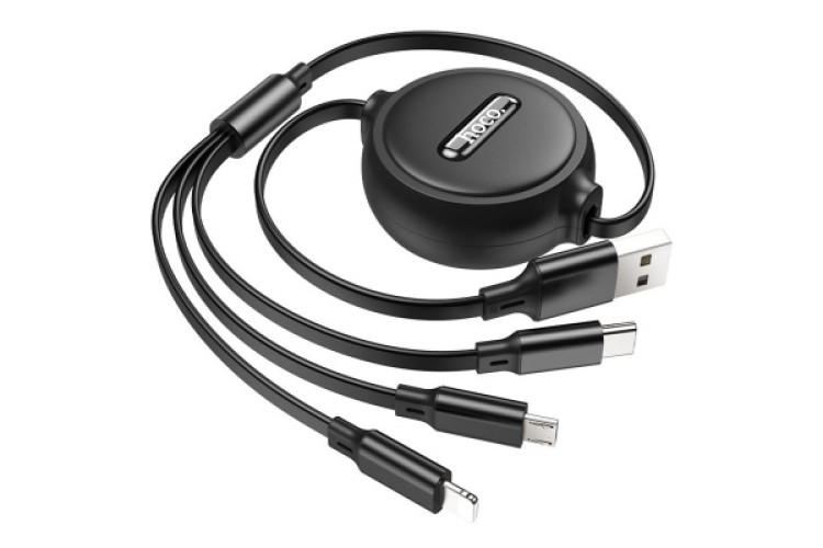 hoco x75 3in1 lightning type c micro usb cable 1 meter 2a black