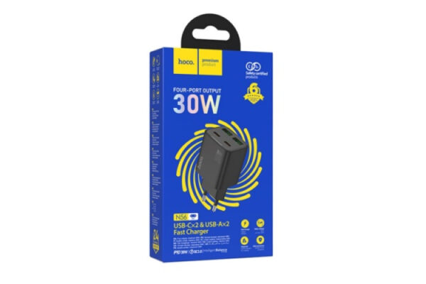 hoco n56 fundador network fast charger (usb type c) (pd) 20w + qc3.0 black