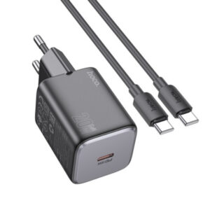 hoco n40 network fast charger (usb type c) (pd) 20w + qc3.0 + type c / type c cable black