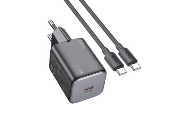 hoco n40 network fast charger (usb type c) (pd) 20w + qc3.0 + type c / type c cable black