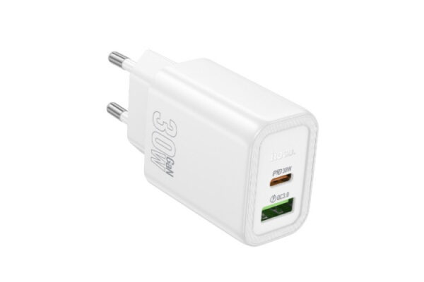 hoco n63 gentle powered fast charger (usb type c) (pd) 30w + qc3.0 white
