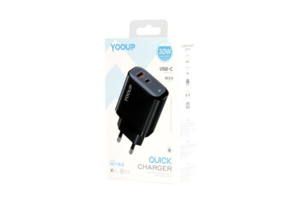 yooup nc118 d dual power charger (usb type c) pd 30w black