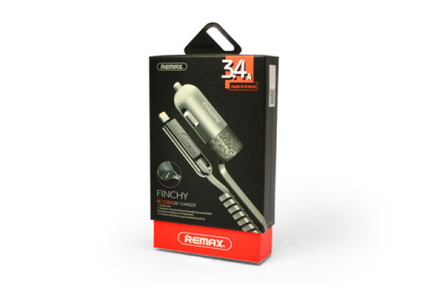 remax finchy rcc103 cigar lighter (car) charger micro usb / lightning 3.4 a silver